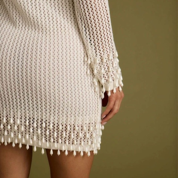12th Tribe Plata Embellished Cream Knit Mini Dress - Picture 3 of 3